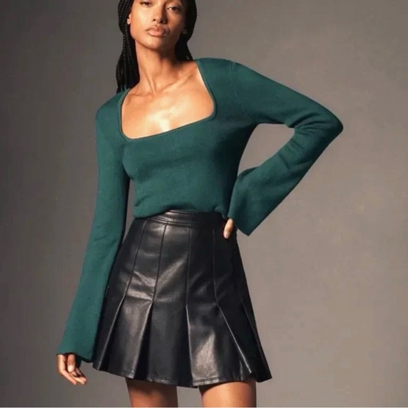 Anthropologie Maeve Green Square Neck Bell Sleeve Sweater Size Small - Picture 3 of 11